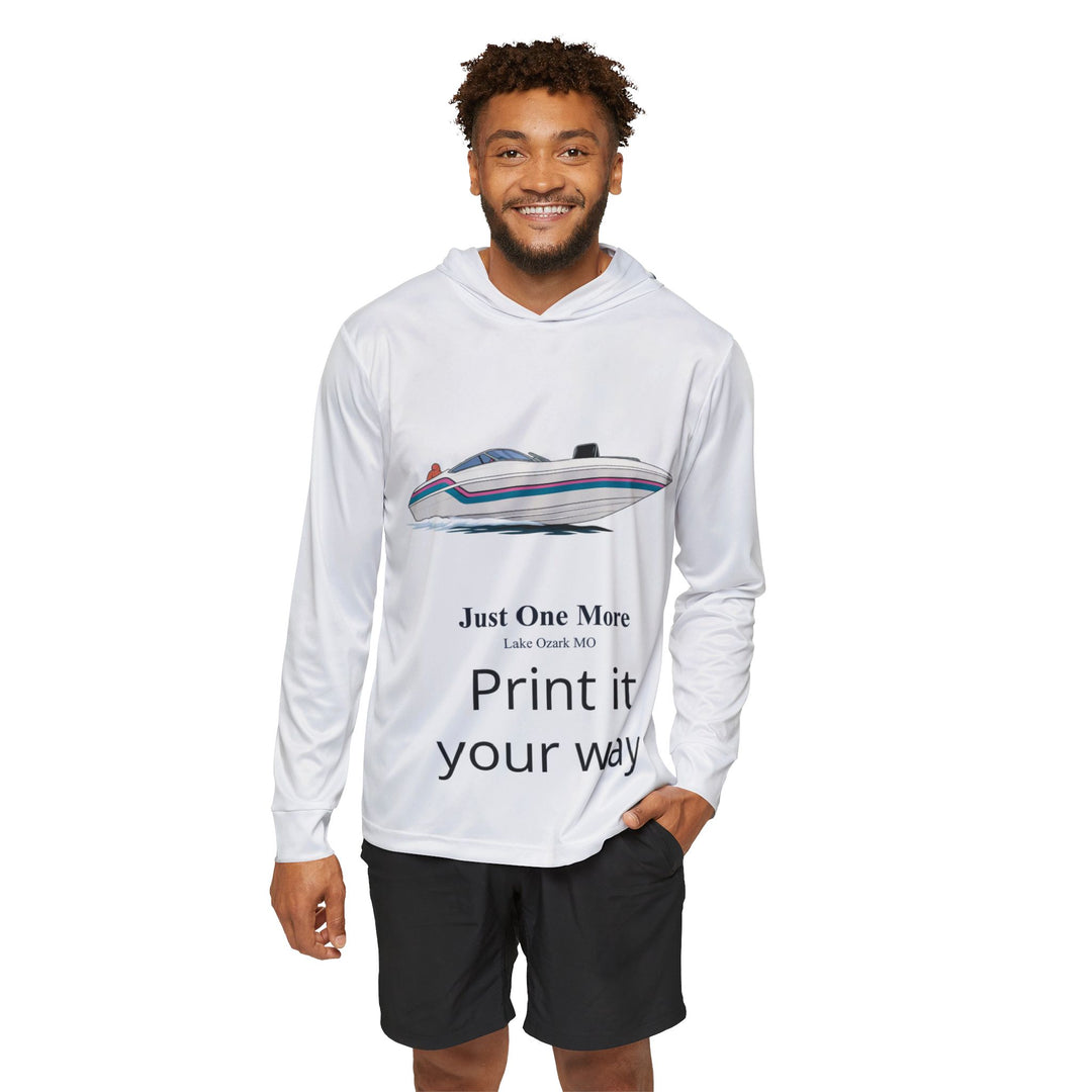 Boat Graphic Hoodie — "Just One More" Fishing &amp; Lake Life Performance Hoodie