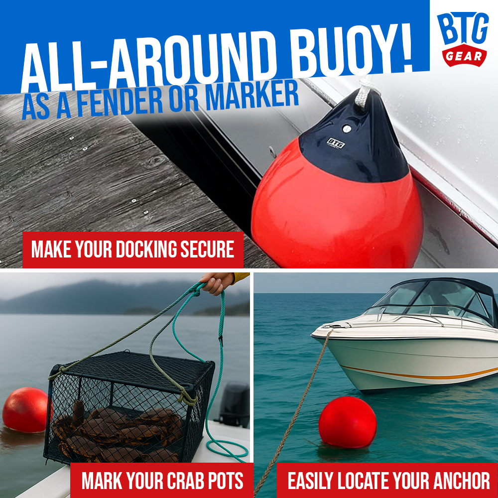 BTG Gear Red Boat Mooring Buoys (Set of Two) Round Inflatable Balls for Docking/Fishing/Crab/etc.