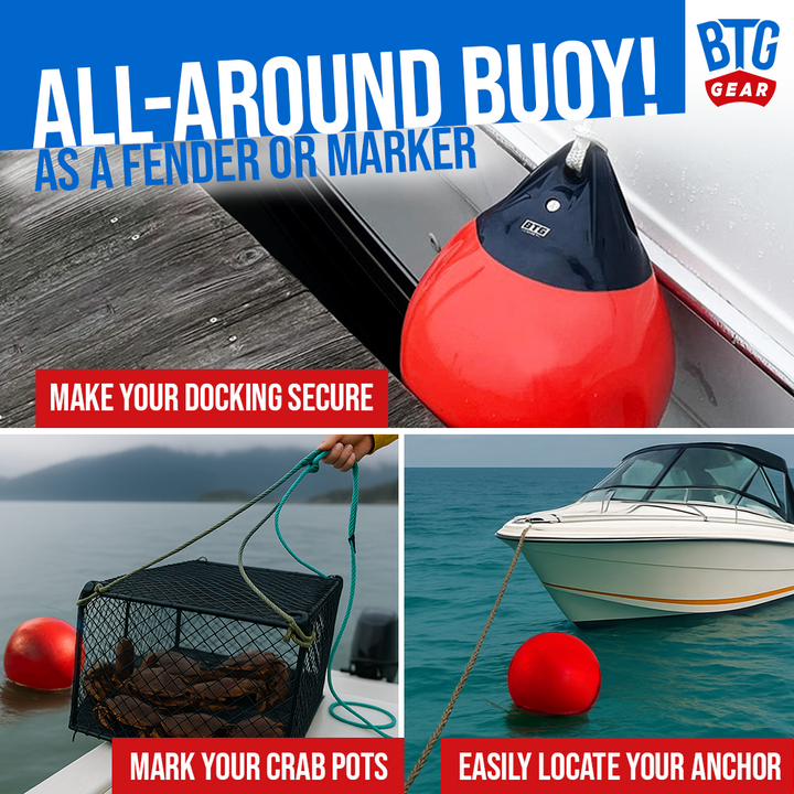 BTG Gear Red Boat Mooring Buoys (Set of Two) Round Inflatable Balls for Docking/Fishing/Crab/etc.