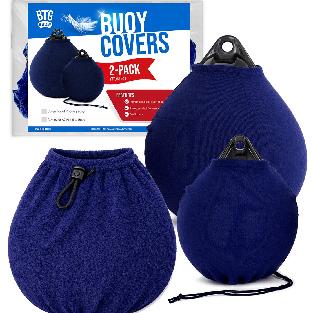 BTG Gear Boat Fleece Fender Bumper Covers for Mooring Buoy, Set of 2 (Navy Blue)