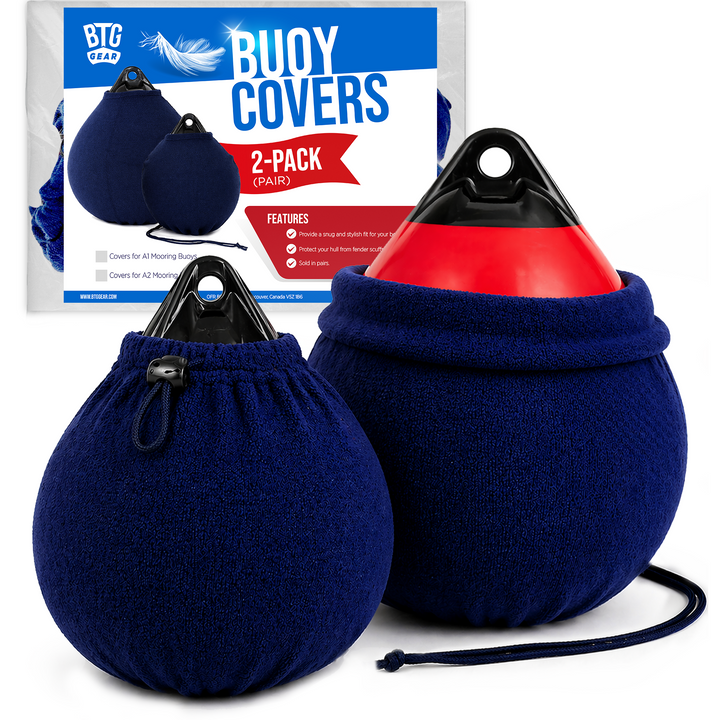 BTG Gear Boat Fleece Fender Bumper Covers for Mooring Buoy, Set of 2 (Navy Blue)