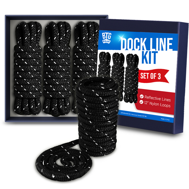 BTG Gear Dock Line Kit (Set) - Includes Three Mooring Ropes (Two Bow Lines, One Spring) - Reflective