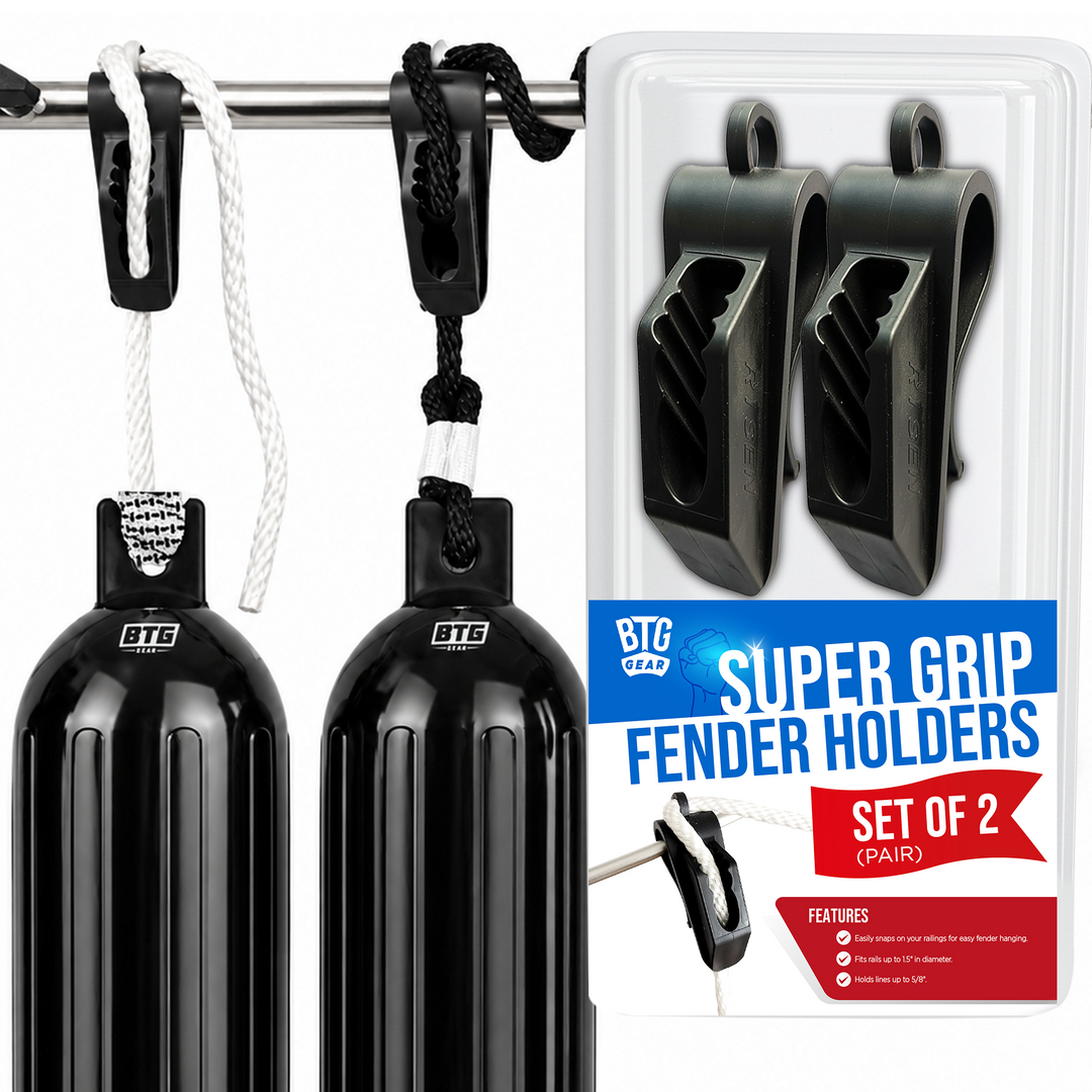 BTG Gear Set of 2 Boat Fender Holder/Adjuster/Hanger, Clips to Rail for Up to 7/16" Marine Bumper Lines