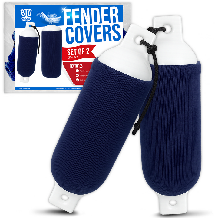 BTG Gear Boat Fleece Fender Bumper Covers for Double Eyed Ribbed Fenders, Set of 2 (Navy Blue)