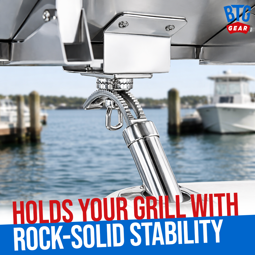 BTG Gear Rod Holder Mount for Boat BBQ for Magma &amp; Tailwaves Marine Grills | Stainless Steel