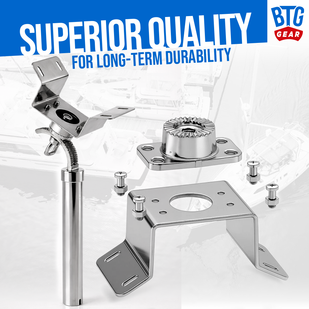BTG Gear Rod Holder Mount for Boat BBQ for Magma &amp; Tailwaves Marine Grills | Stainless Steel