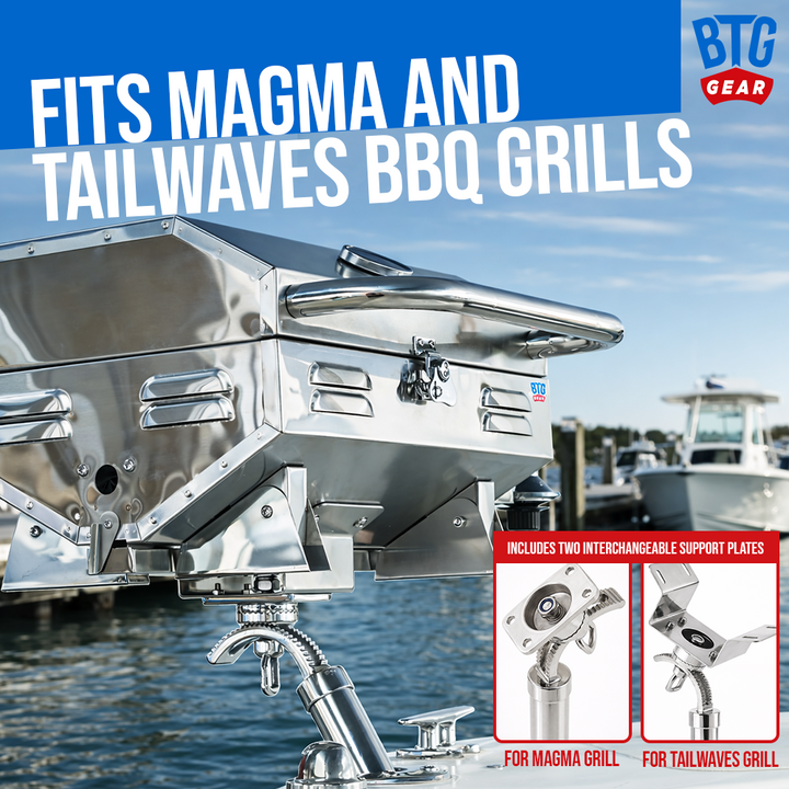 BTG Gear Rod Holder Mount for Boat BBQ for Magma &amp; Tailwaves Marine Grills | Stainless Steel