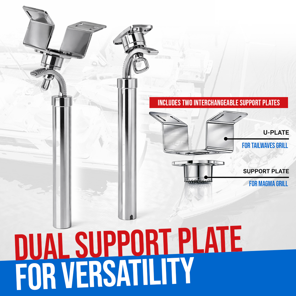 BTG Gear Rod Holder Mount for Boat BBQ for Magma &amp; Tailwaves Marine Grills | Stainless Steel