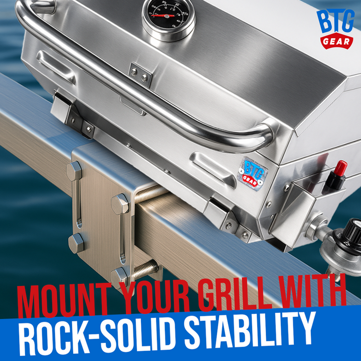BTG Gear Stainless Steel Boat BBQ Mount Bracket for Pontoon Square Rails