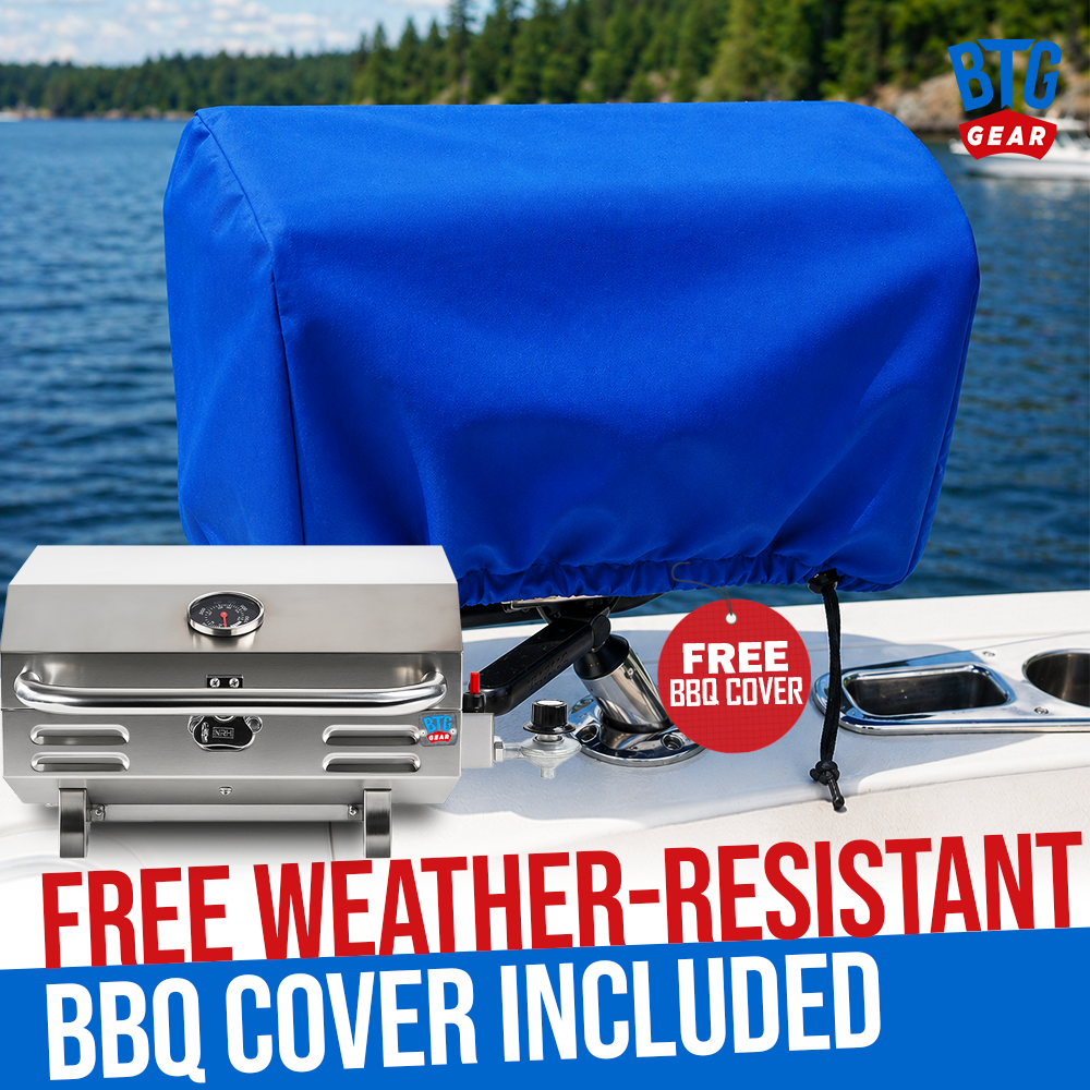 BTG Gear Tailwaves Stainless Steel Portable Propane Marine BBQ Grill w/ Rod Holder Mount (Fold-away legs)