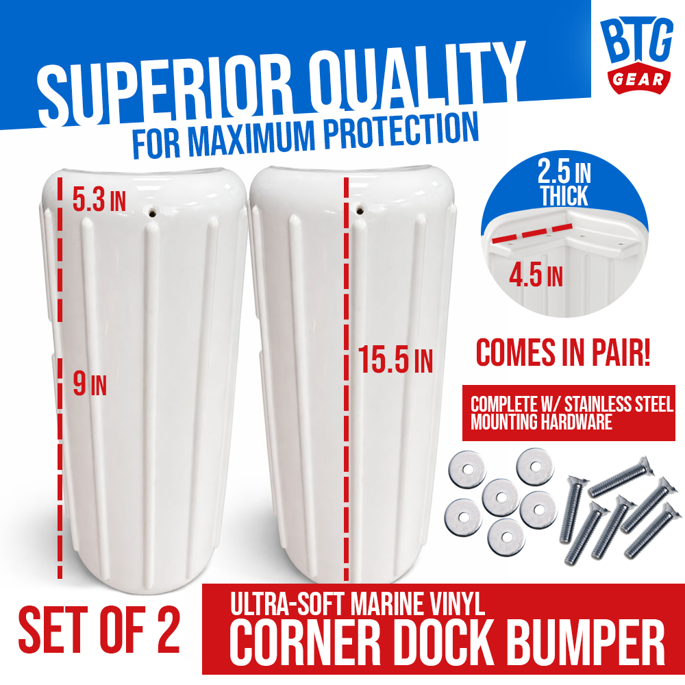 BTG GEAR Heavy Duty Marine Corner Dock Fender Bumper for Edge Corner (Set of 2)