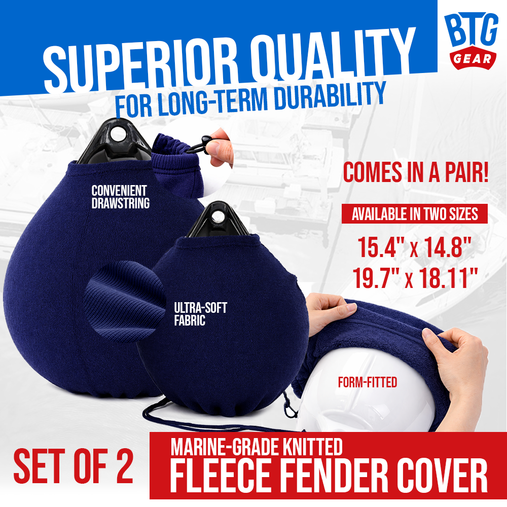 BTG Gear Boat Fleece Fender Bumper Covers for Mooring Buoy, Set of 2 (Navy Blue)