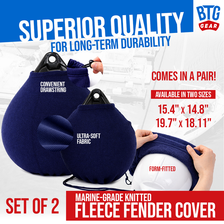 BTG Gear Boat Fleece Fender Bumper Covers for Mooring Buoy, Set of 2 (Navy Blue)
