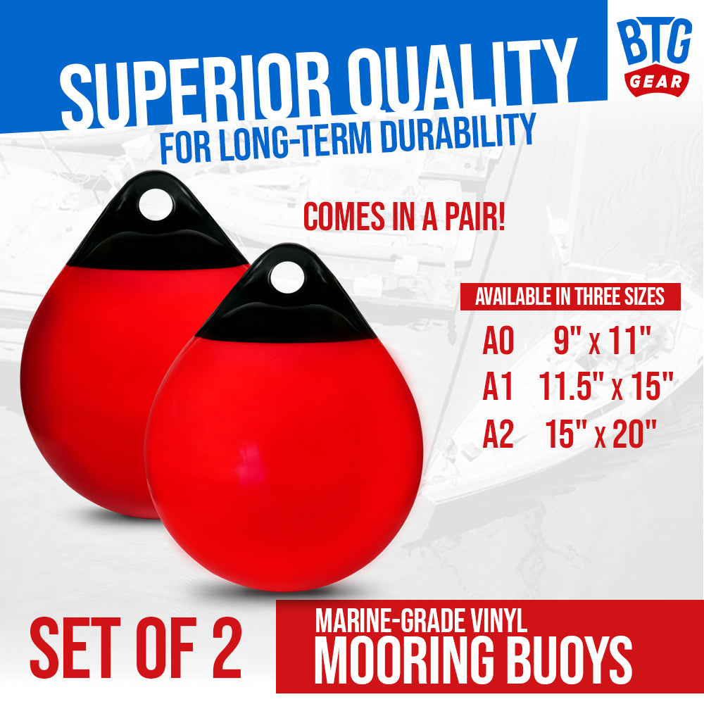 BTG Gear Red Boat Mooring Buoys (Set of Two) Round Inflatable Balls for Docking/Fishing/Crab/etc.