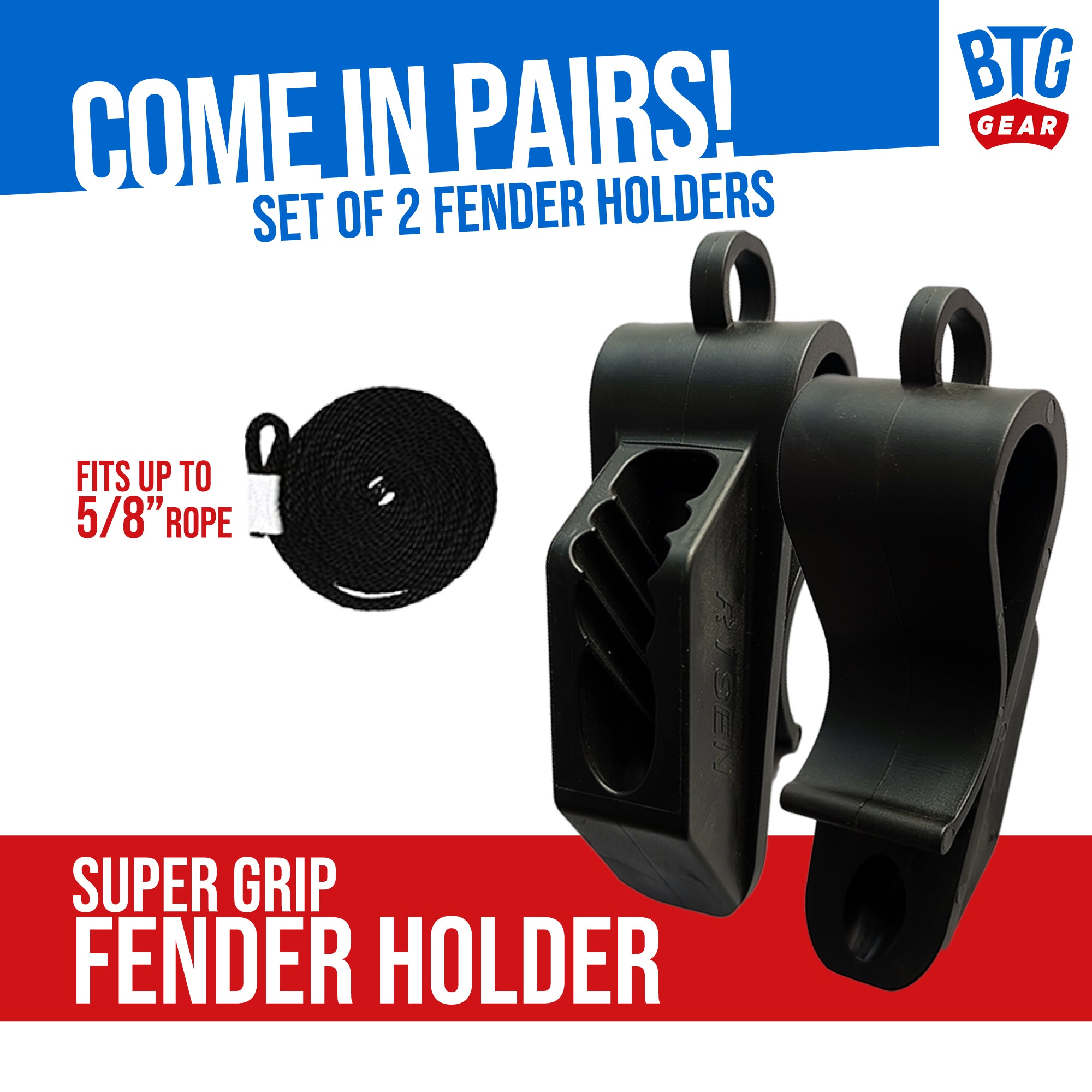 BTG Gear Set of 2 Boat Fender Holder/Adjuster/Hanger, Clips to Rail for Up to 5/8
