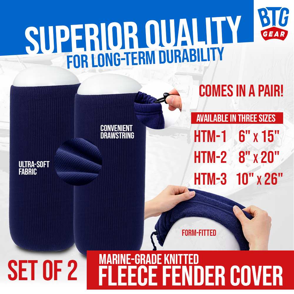 BTG Gear Boat Fleece Fender Bumper Covers for Hole in The Middle Boat Fender, Set of 2 (Navy Blue)