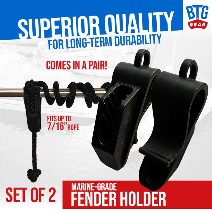 BTG Gear Set of 2 Boat Fender Holder/Adjuster/Hanger, Clips to Rail for Up to 7/16" Marine Bumper Lines