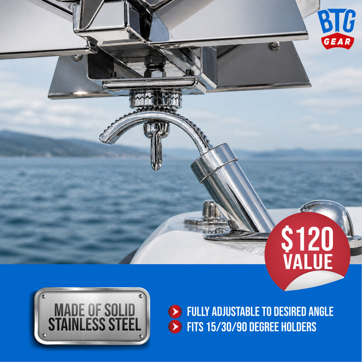 BTG Gear Tailwaves Stainless Steel Portable Propane Marine BBQ Grill w/ Rod Holder Mount (Fold-away legs)