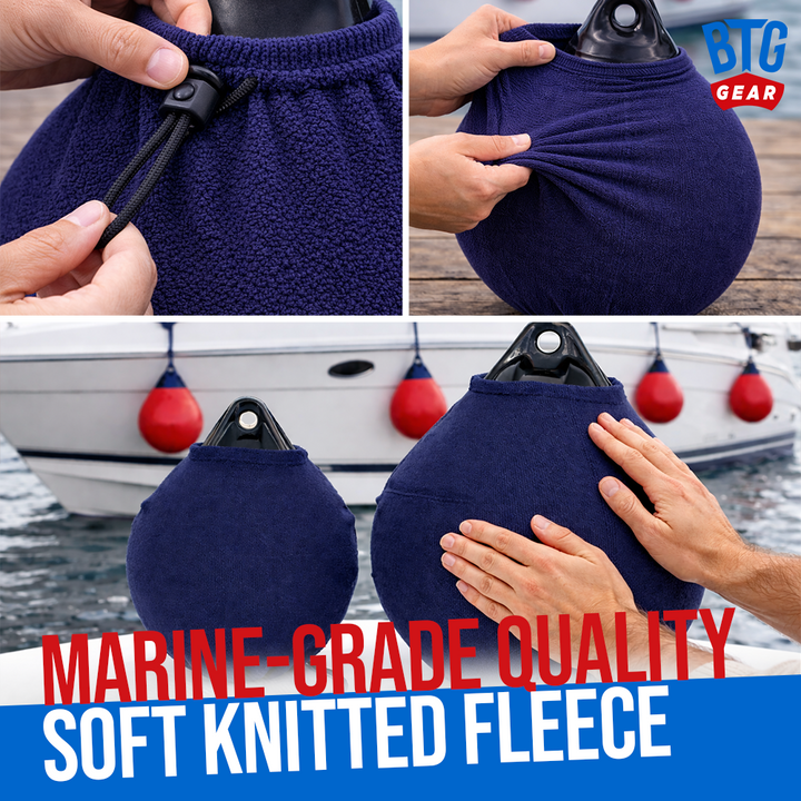 BTG Gear Boat Fleece Fender Bumper Covers for Mooring Buoy, Set of 2 (Navy Blue)