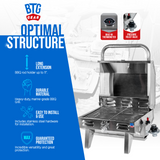 BTG Gear Tailwaves Stainless Steel Portable Propane Marine BBQ Grill w/ Rod Holder Mount (Fold-away legs)