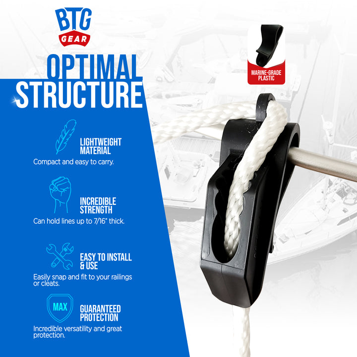 BTG Gear Set of 2 Boat Fender Holder/Adjuster/Hanger, Clips to Rail for Up to 7/16" Marine Bumper Lines