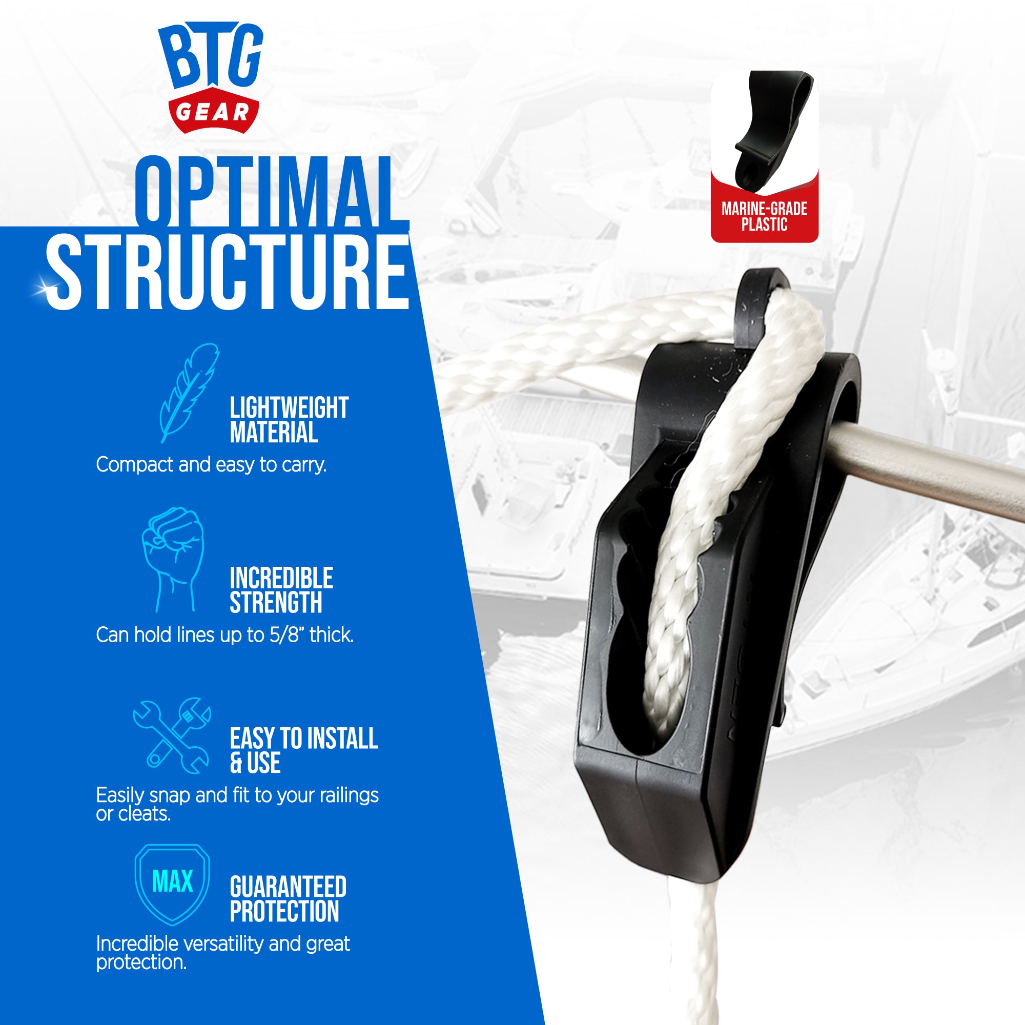 BTG Gear Set of 2 Boat Fender Holder/Adjuster/Hanger, Clips to Rail for Up to 5/8