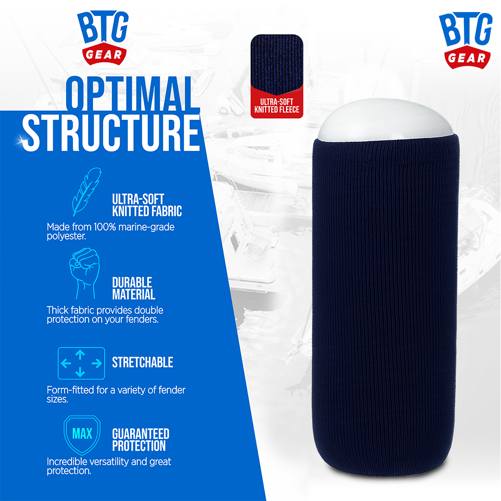 BTG Gear Boat Fleece Fender Bumper Covers for Hole in The Middle Boat Fender, Set of 2 (Navy Blue)