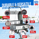 BTG Gear Tailwaves Stainless Steel Portable Propane Marine BBQ Grill w/ Rod Holder Mount (Fold-away legs)