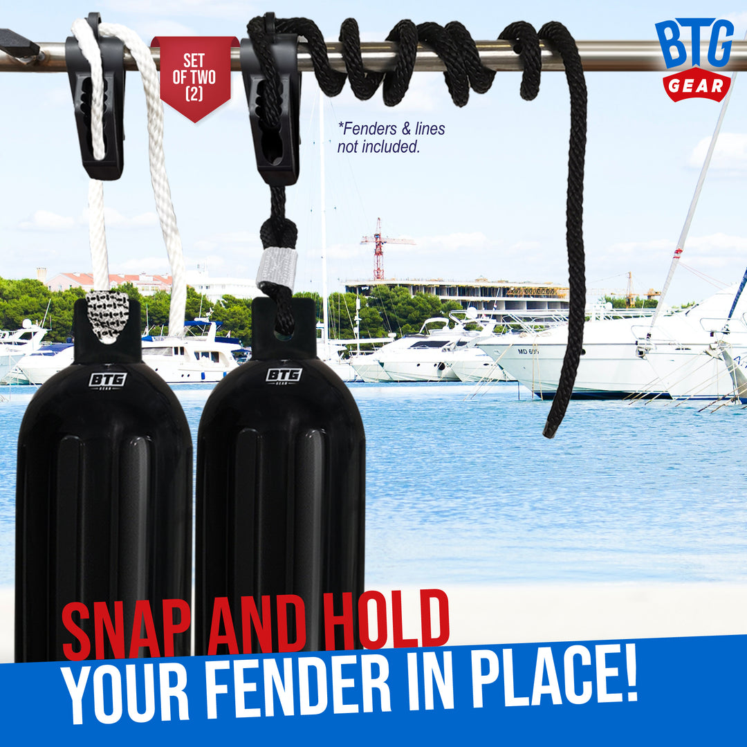 BTG Gear Set of 2 Boat Fender Holder/Adjuster/Hanger, Clips to Rail for Up to 7/16" Marine Bumper Lines