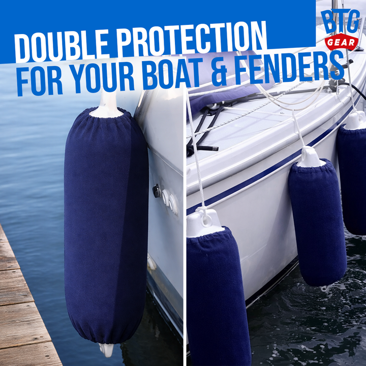 BTG Gear Boat Fleece Fender Bumper Covers for Double Eyed Ribbed Fenders, Set of 2 (Navy Blue)