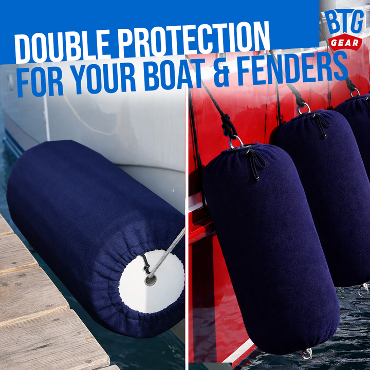 BTG Gear Boat Fleece Fender Bumper Covers for Hole in The Middle Boat Fender, Set of 2 (Navy Blue)
