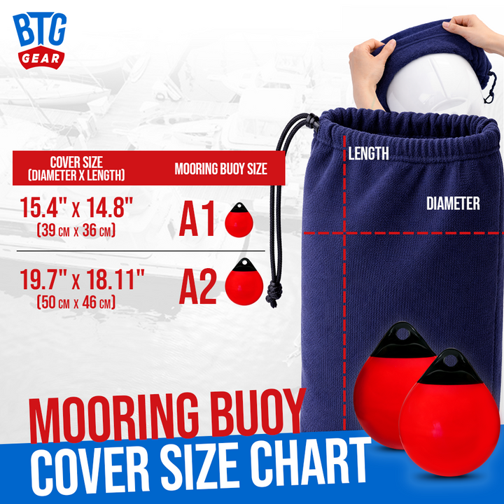 BTG Gear Boat Fleece Fender Bumper Covers for Mooring Buoy, Set of 2 (Navy Blue)