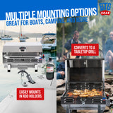 BTG Gear Tailwaves Stainless Steel Portable Propane Marine BBQ Grill w/ Rod Holder Mount (Fold-away legs)