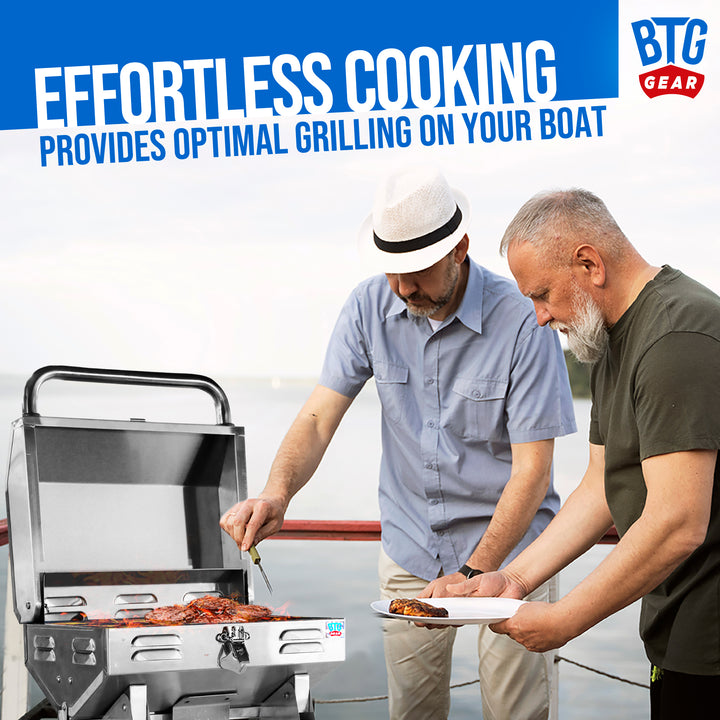 BTG Gear Tailwaves Stainless Steel Portable Propane Marine BBQ Grill w/ Rod Holder Mount (Fold-away legs)
