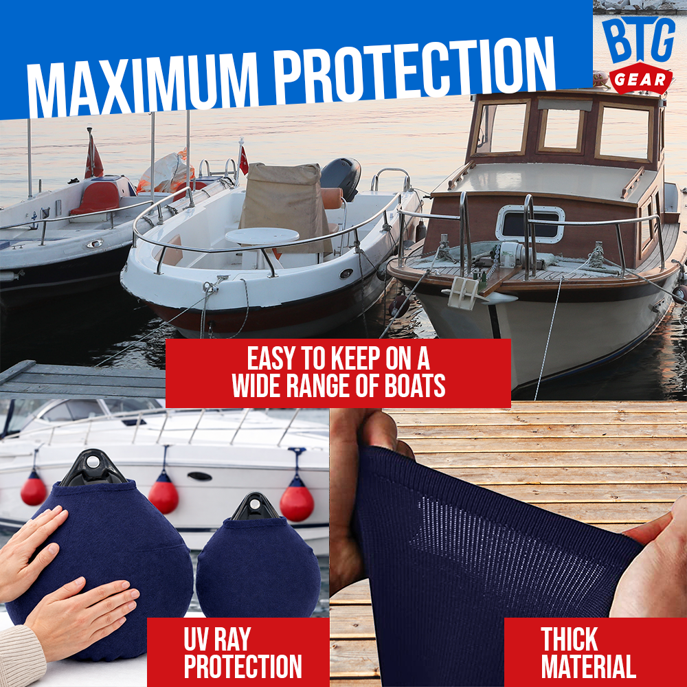 BTG Gear Boat Fleece Fender Bumper Covers for Mooring Buoy, Set of 2 (Navy Blue)