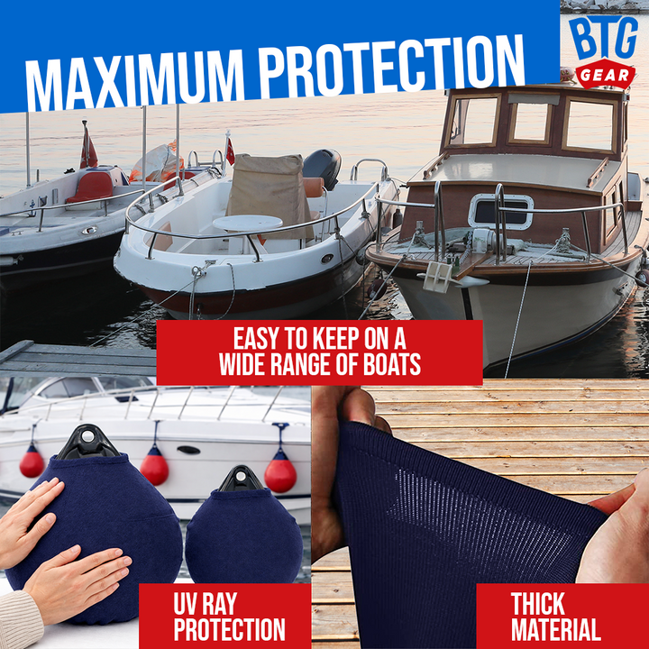 BTG Gear Boat Fleece Fender Bumper Covers for Mooring Buoy, Set of 2 (Navy Blue)