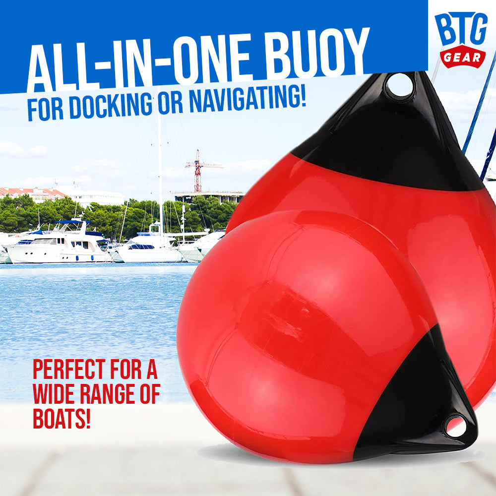 BTG Gear Red Boat Mooring Buoys (Set of Two) Round Inflatable Balls for Docking/Fishing/Crab/etc.