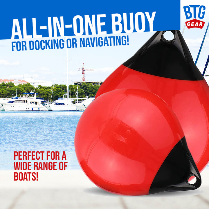 BTG Gear Red Boat Mooring Buoys (Set of Two) Round Inflatable Balls for Docking/Fishing/Crab/etc.