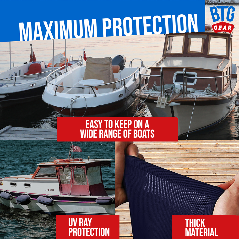 BTG Gear Boat Fleece Fender Bumper Covers for Double Eyed Ribbed Fenders, Set of 2 (Navy Blue)