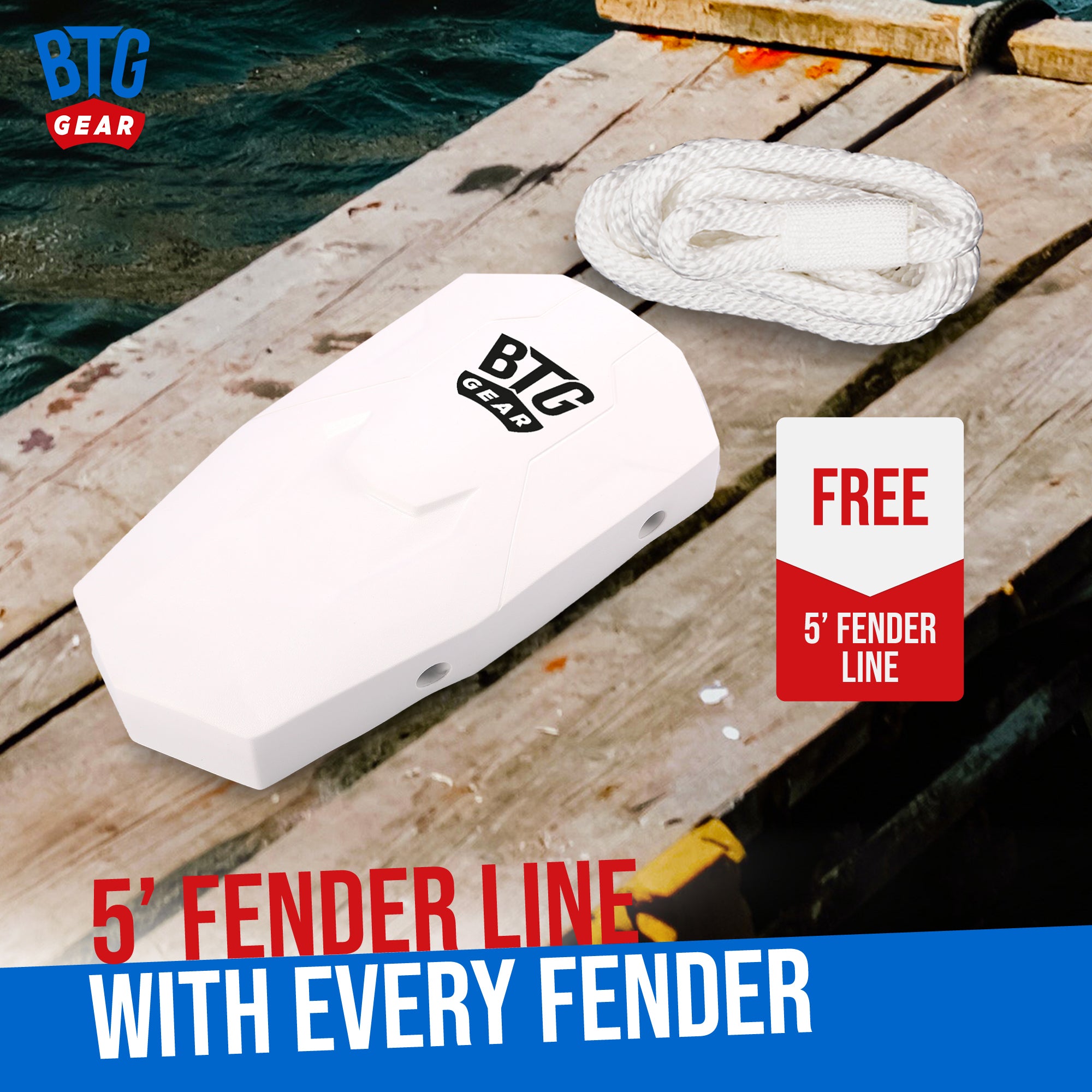 BTG GEAR Modular Marine Bumper with Fender Lines, Boats up to 27', Heavy Duty Marine Use, for Docks/Bass/Jon/Pontoon
