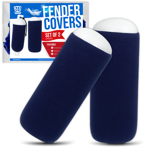 BTG Gear Boat Fleece Fender Bumper Covers for Hole in The Middle Boat Fender, Set of 2 (Navy Blue)