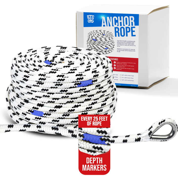 BTG Gear Nylon Boat Anchor Line w/Stainless Steel Thimble &amp; Depth Markers