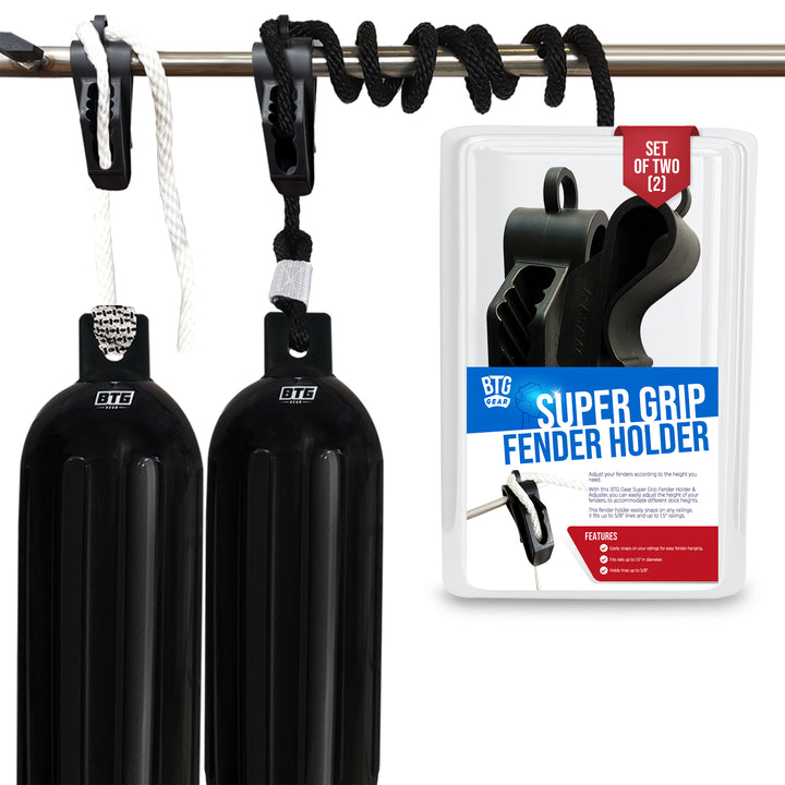 BTG Gear Set of 2 Boat Fender Holder/Adjuster/Hanger, Clips to Rail for Up to 7/16" Marine Bumper Lines