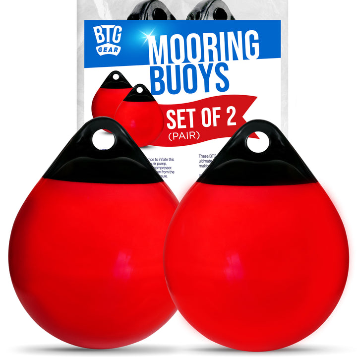 BTG Gear Red Boat Mooring Buoys (Set of Two) Round Inflatable Balls for Docking/Fishing/Crab/etc.