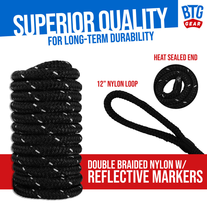 BTG Gear Heavy Duty Marine-Grade Double Braided Reflective Nylon Dock LINE KIT (Three Ropes) - Boats up to 36&