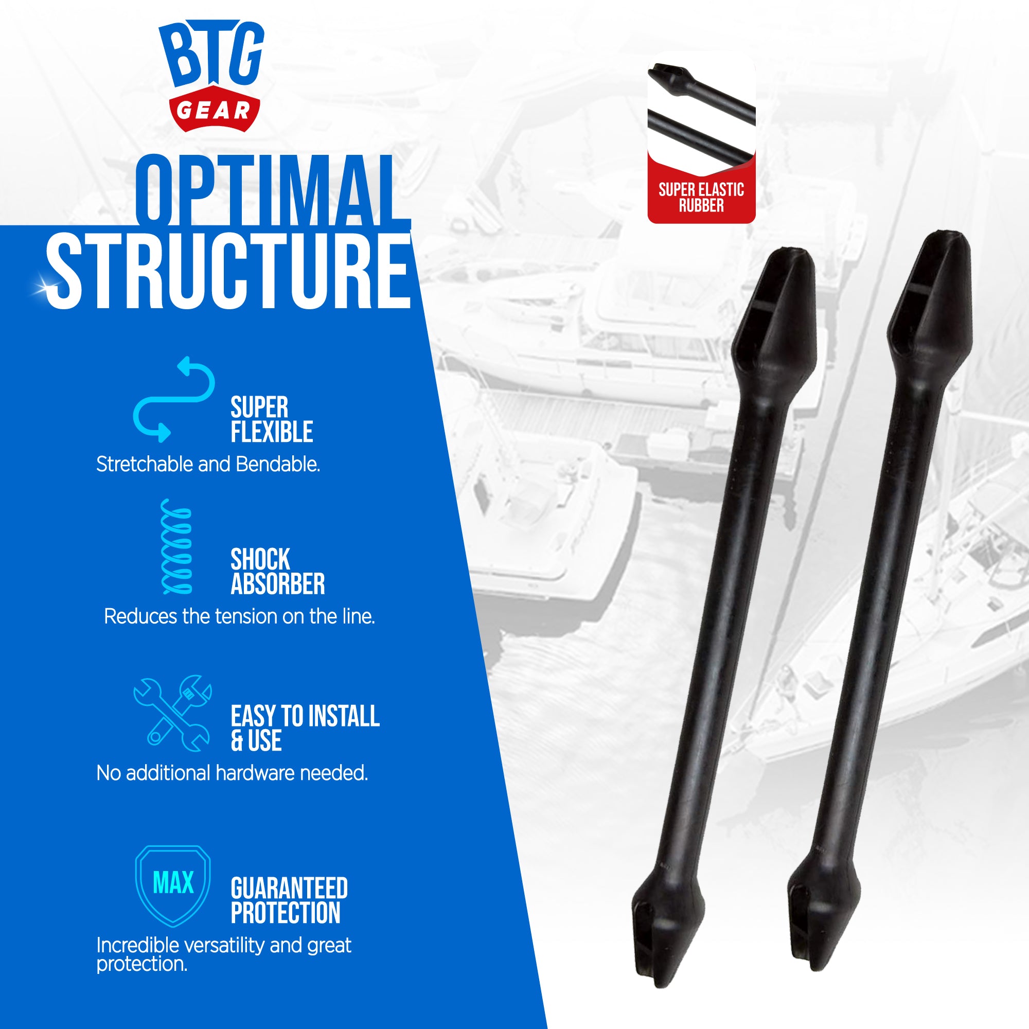 BTG Gear Pair/Set of 2 (Two) Heavy-Duty Boat Dock Line Rubber Snubbers/Shock Absorber, for 1/2