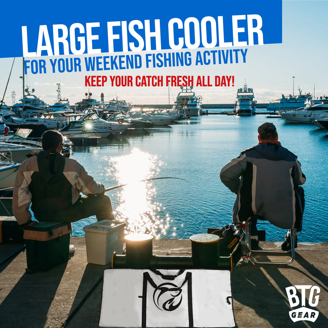 BTG Gear Insulated/Thermal Waterproof Fish Bag Cooler/Freezer in black, Extra Large 63"x27" wide, For Fishing/Boats with FREE fish gloves