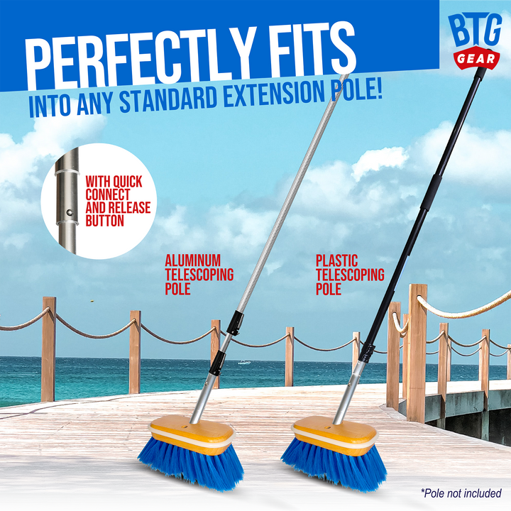 BTG Gear Medium Thickness Snap Button Boat Deck Brush for Cleaning Hull/Railings