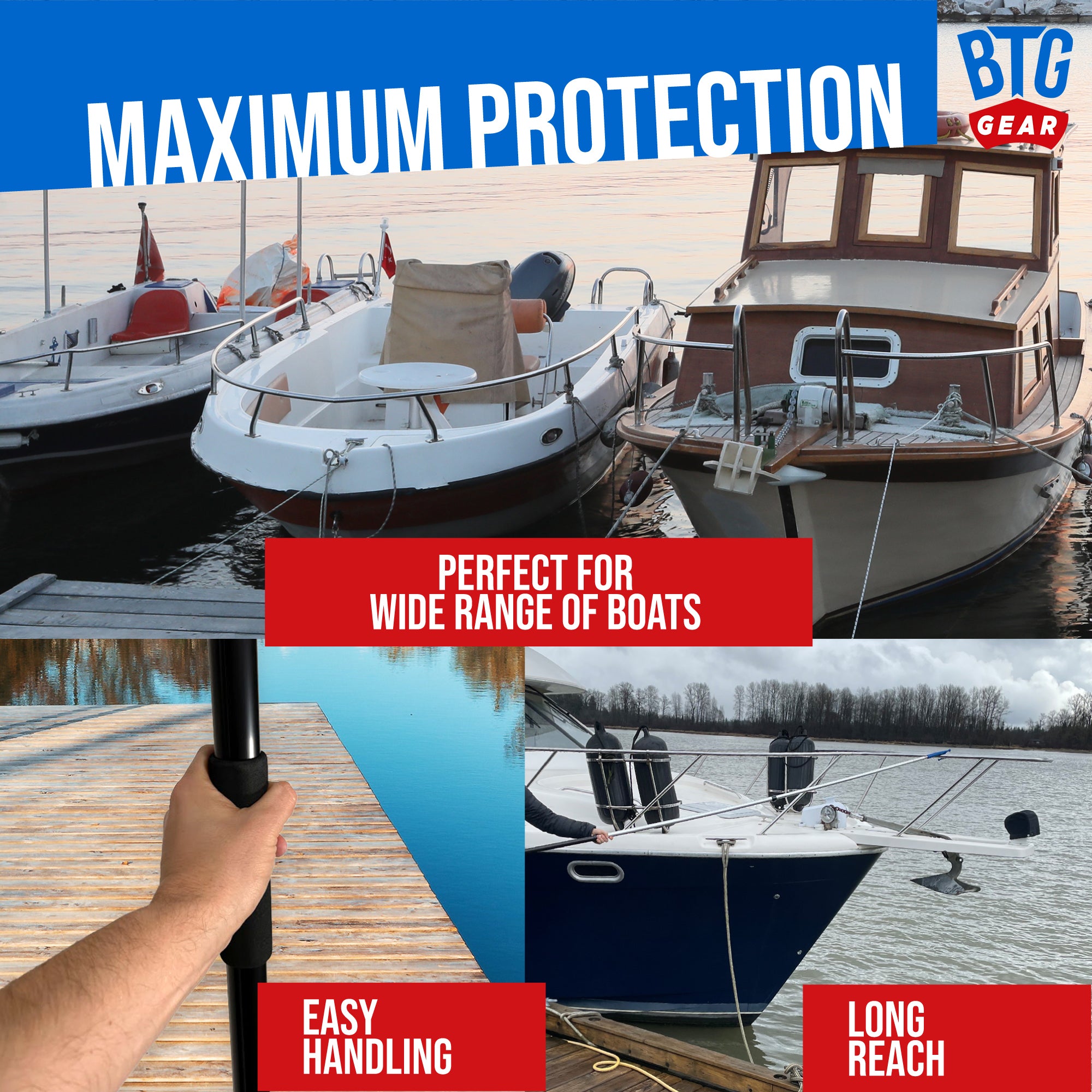 BTG Gear Telescoping Boat Pole w/ Hook for Docking, Floating, Extra-Strong Aluminum