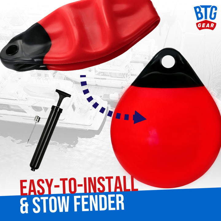 BTG GEAR Pair/Set of 2 (Two) 15" x 20" Red/Black Marine-Grade Vinyl Boat Mooring Buoys, Round Inflatable Balls for Docking/Fishing/Crab/etc